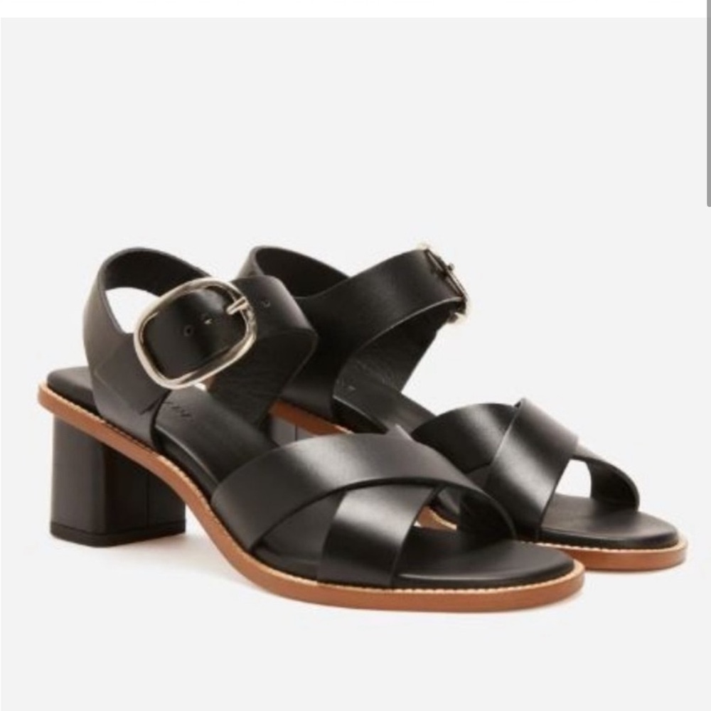 Everlane Italian Leather Buckle Heel Sandal 🖤 Black Sz 8